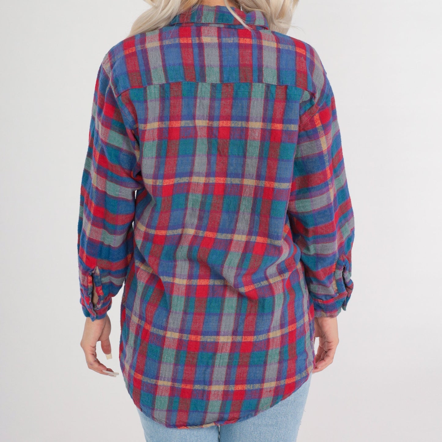 90s Plaid Cotton Flannel Shirt Button Up Long Sleeve Medium