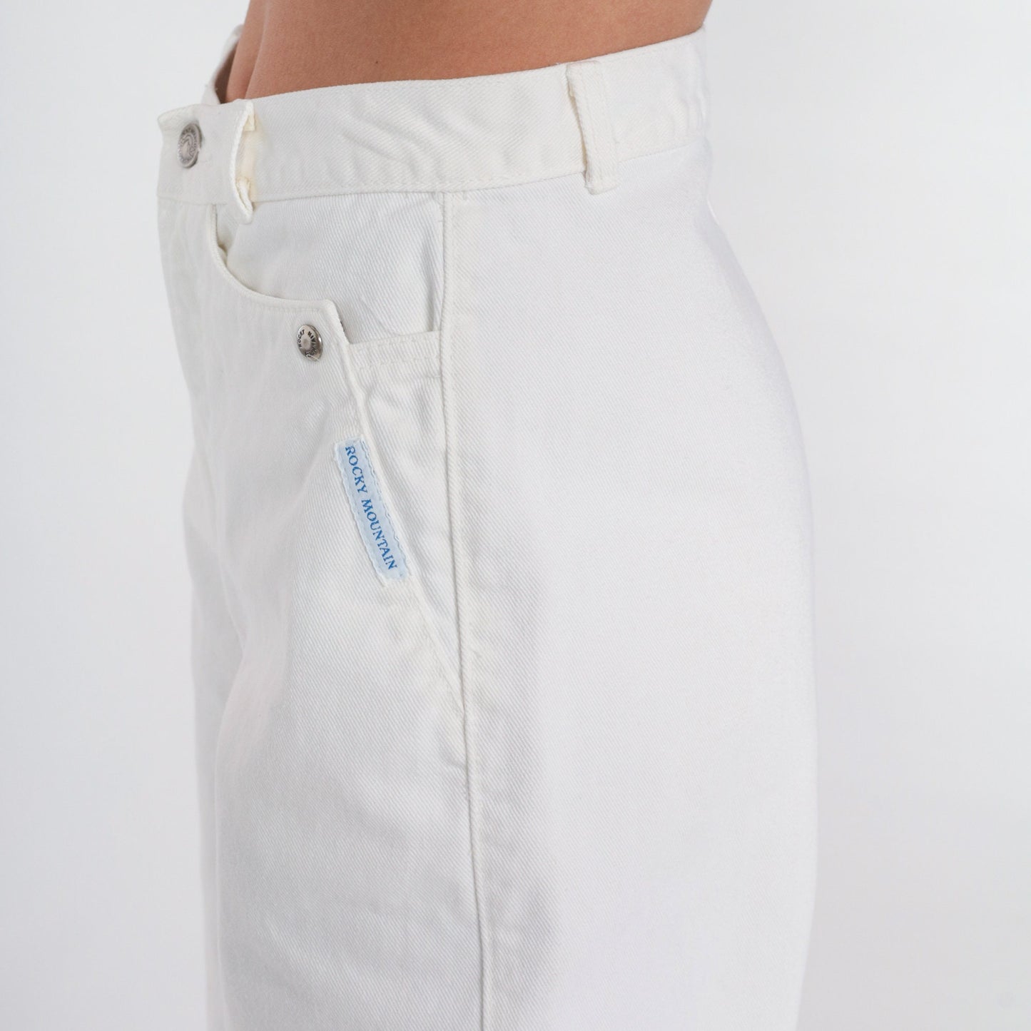 90s White Denim Jeans High Waist Straight Leg Cotton Extra Small