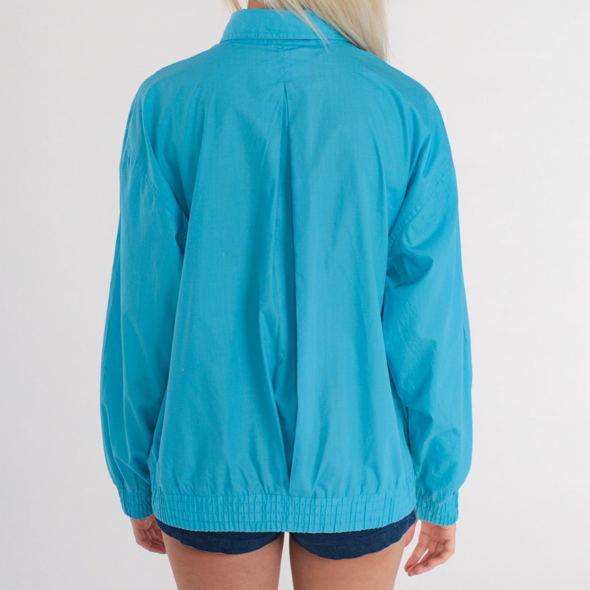 80s Koret Bright Blue Windbreaker Jacket Snap Front Medium M