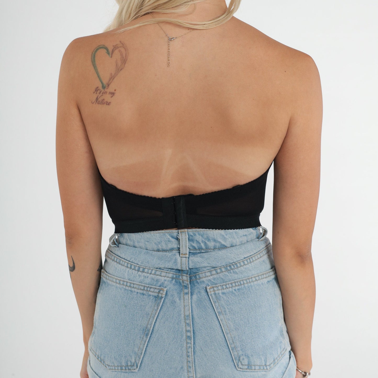 90s Black Floral Lace Bustier Strapless Underwire Crop Top Extra Small