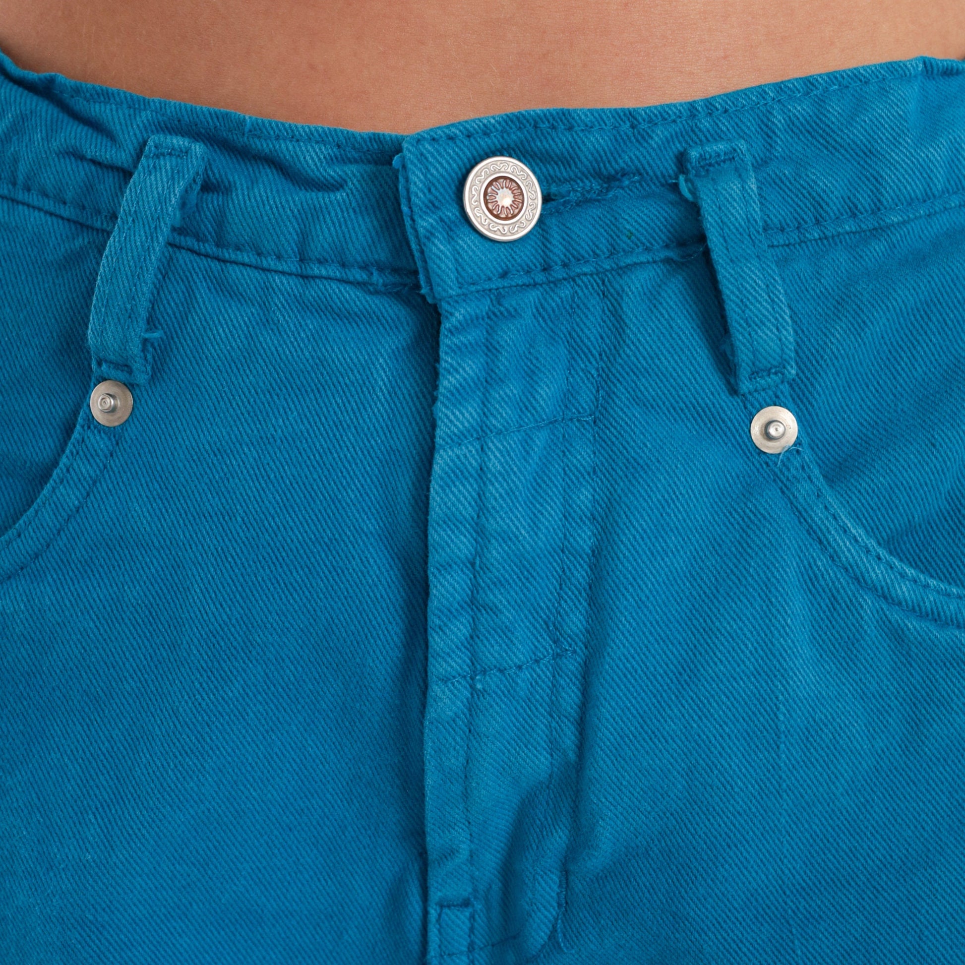 80s Bright Blue Denim Shorts High Waisted Cuffed Jean Shorts Small
