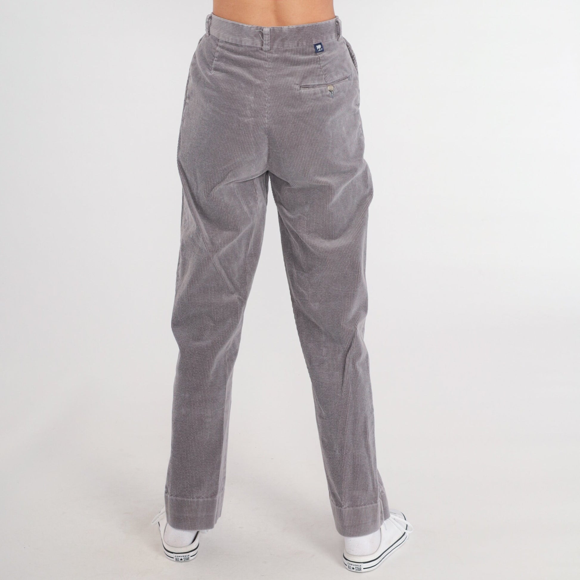 80s Grey Corduroy High-Waist Pleated Straight-Leg Trousers Extra Small