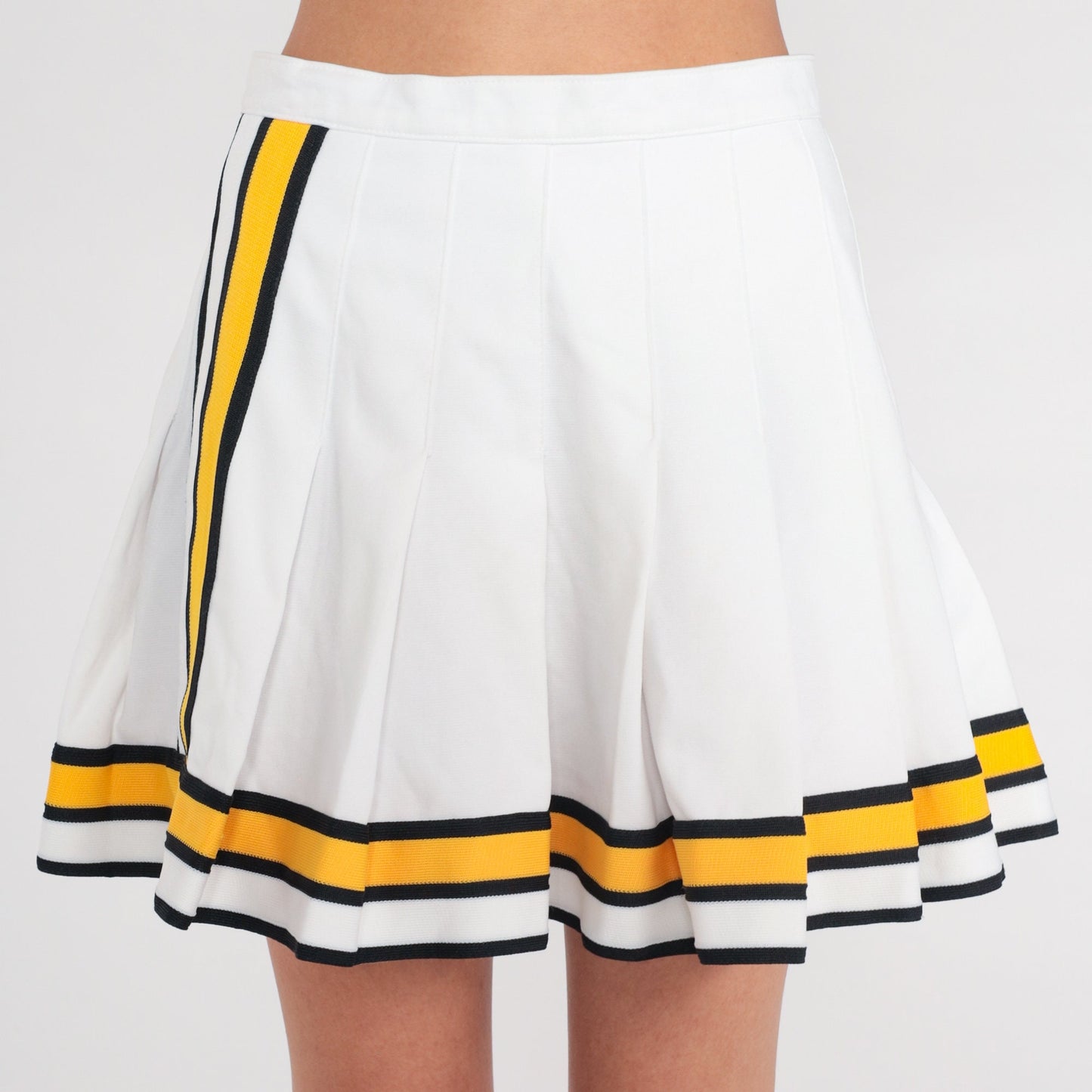90s White Pleated Mini Skirt Yellow Black Striped High Waisted Small