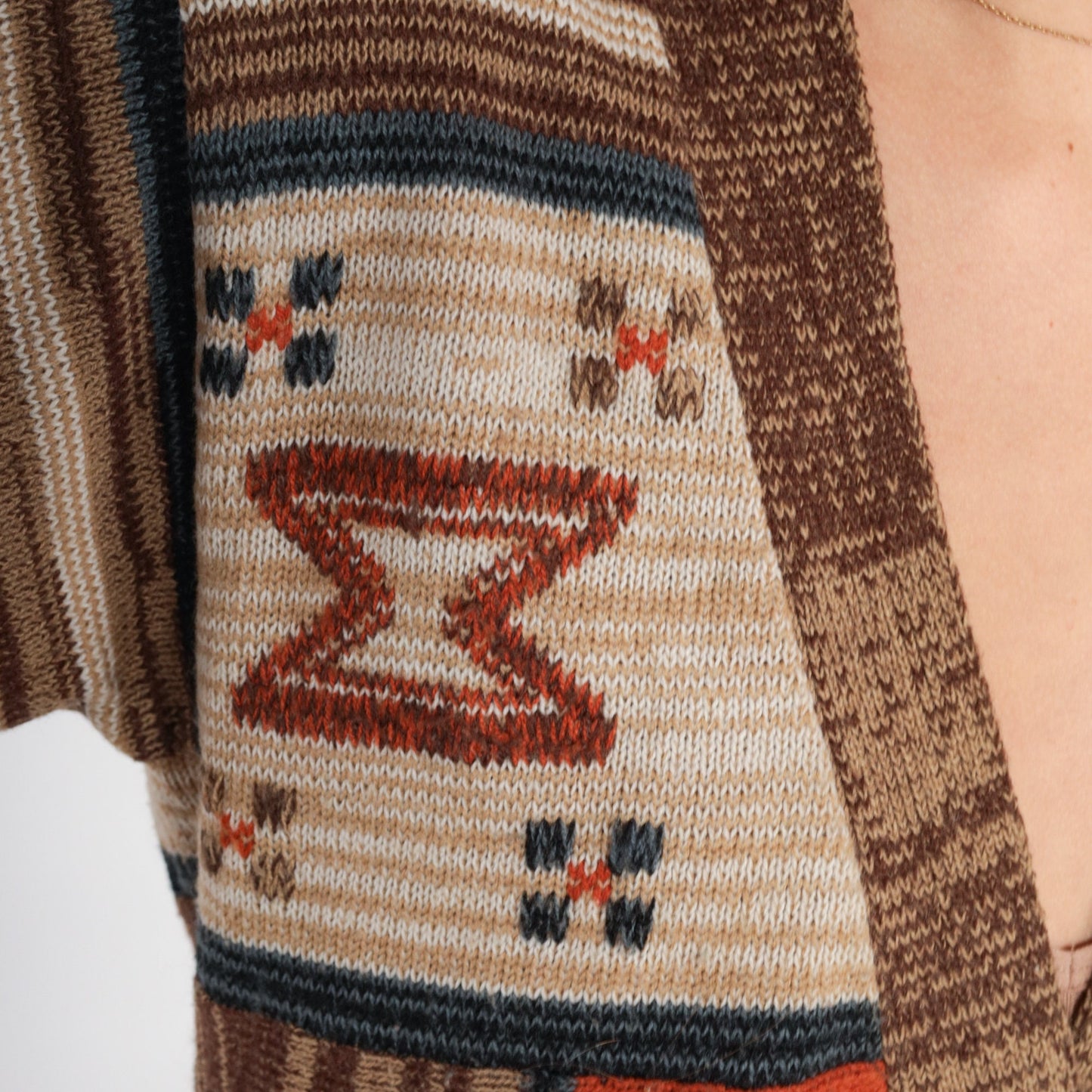 70s Rust Orange Space Dye Cardigan Southwestern Striped Knit Small