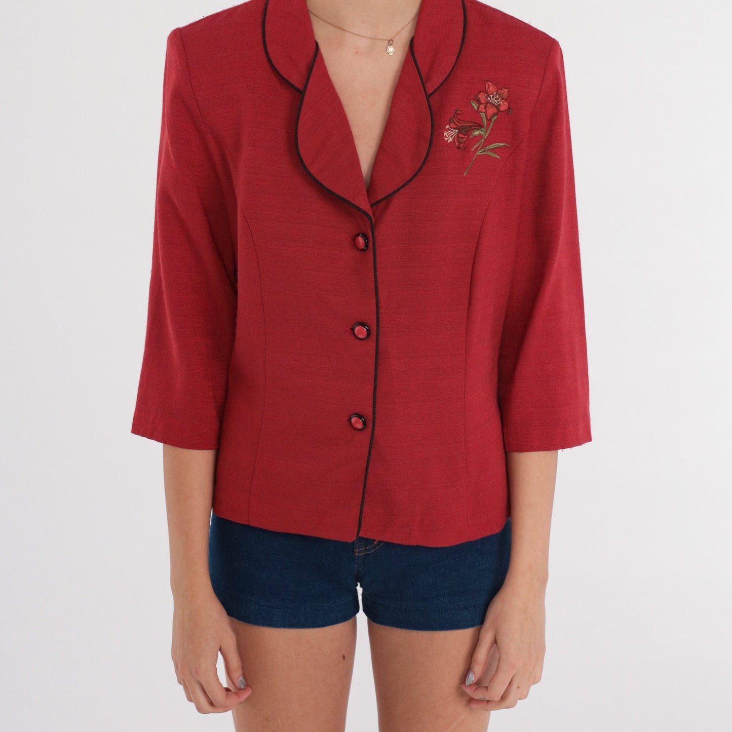 80s R&K Originals Red Floral Applique Blazer Medium