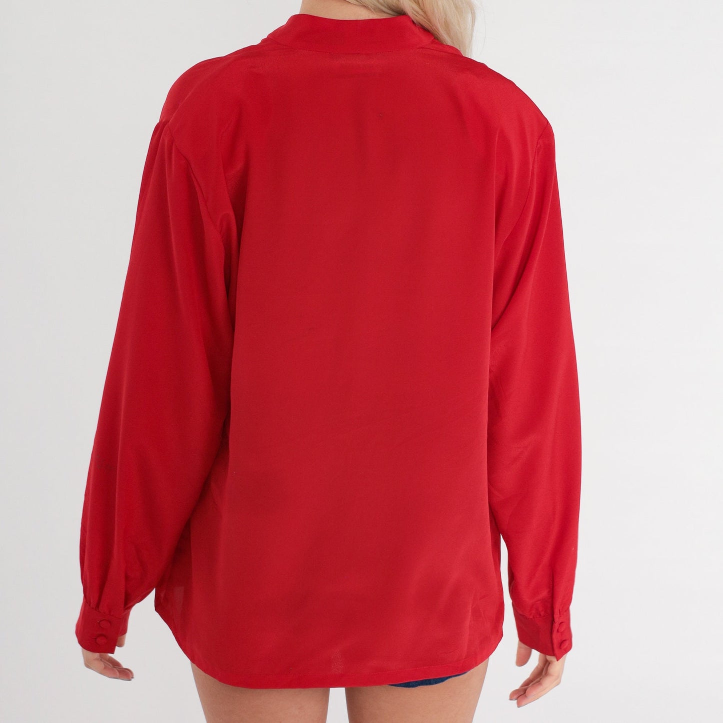 80s Pendleton Red Button-Up Blouse V-Neck Long Sleeve Medium