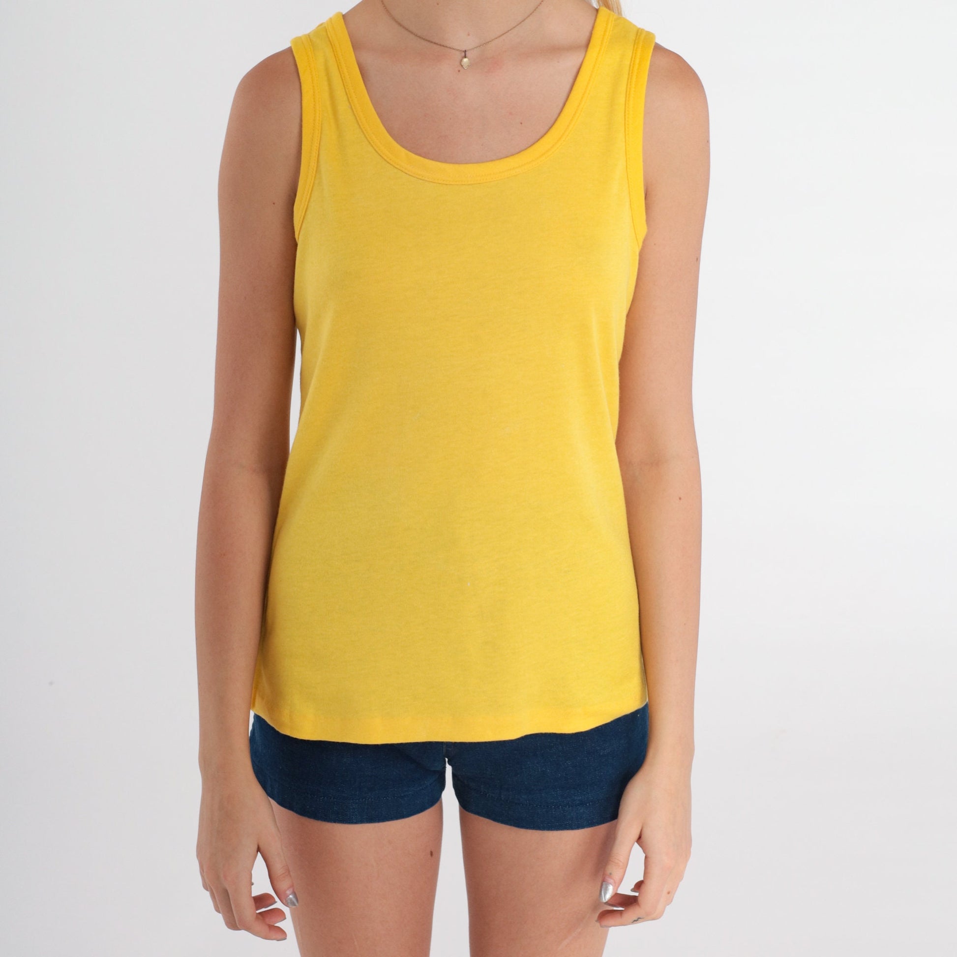 80s Yellow Tank Top Sleeveless Shirt Cotton Blend Small S