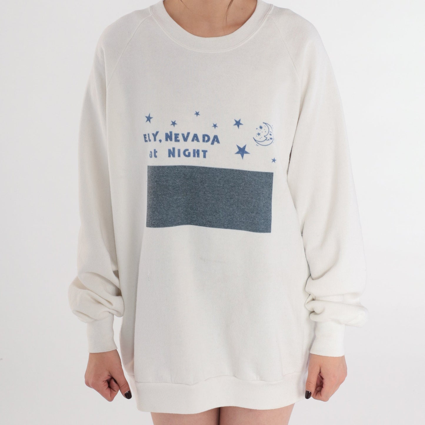 90s Jerzees Ely Nevada Night Graphic Sweatshirt White Raglan Plus Size XXL