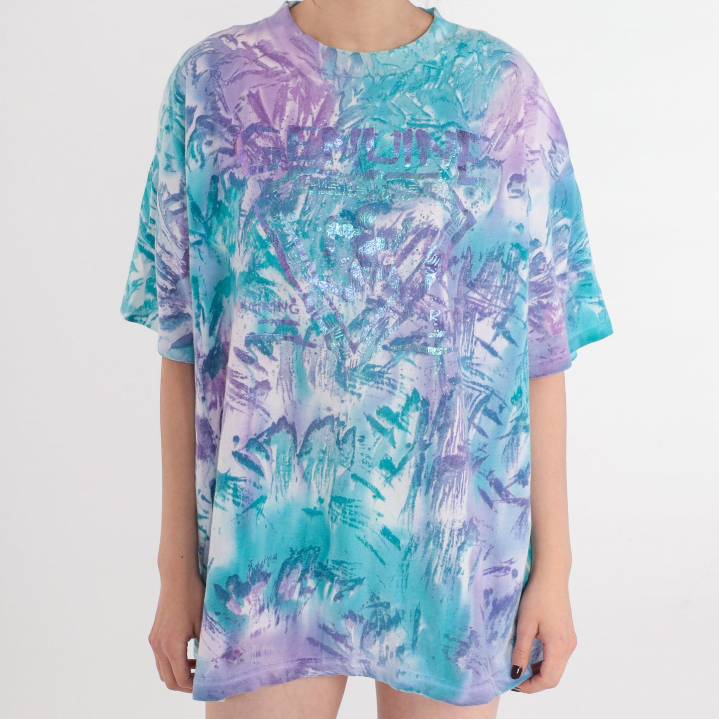 90s Genuine Tie Dye Graphic T-Shirt Blue White Purple Metallic Paint One Size