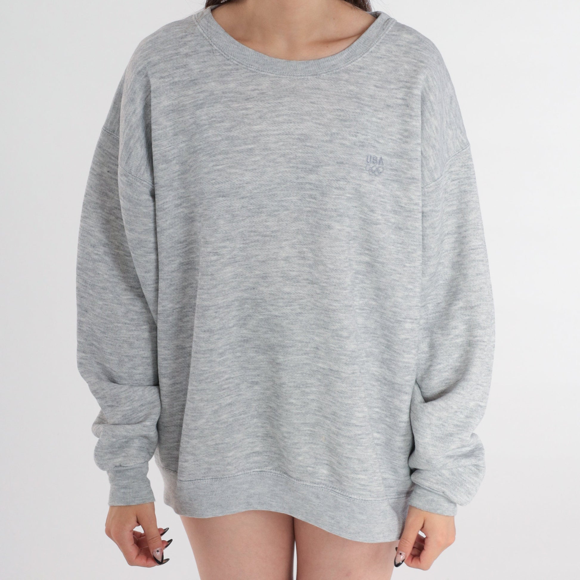 80s USA Embroidered Crewneck Sweatshirt Heather Grey Extra Large