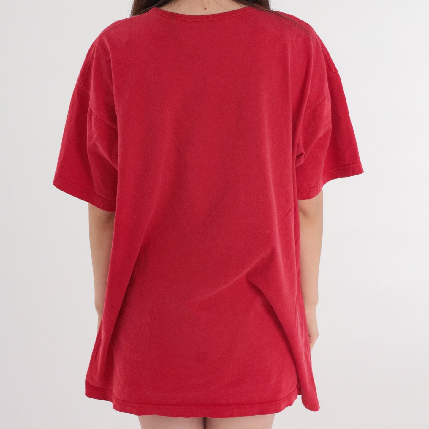 90s Glitter Cat T-Shirt Dress Red Graphic Sleep Shirt Mini One Size