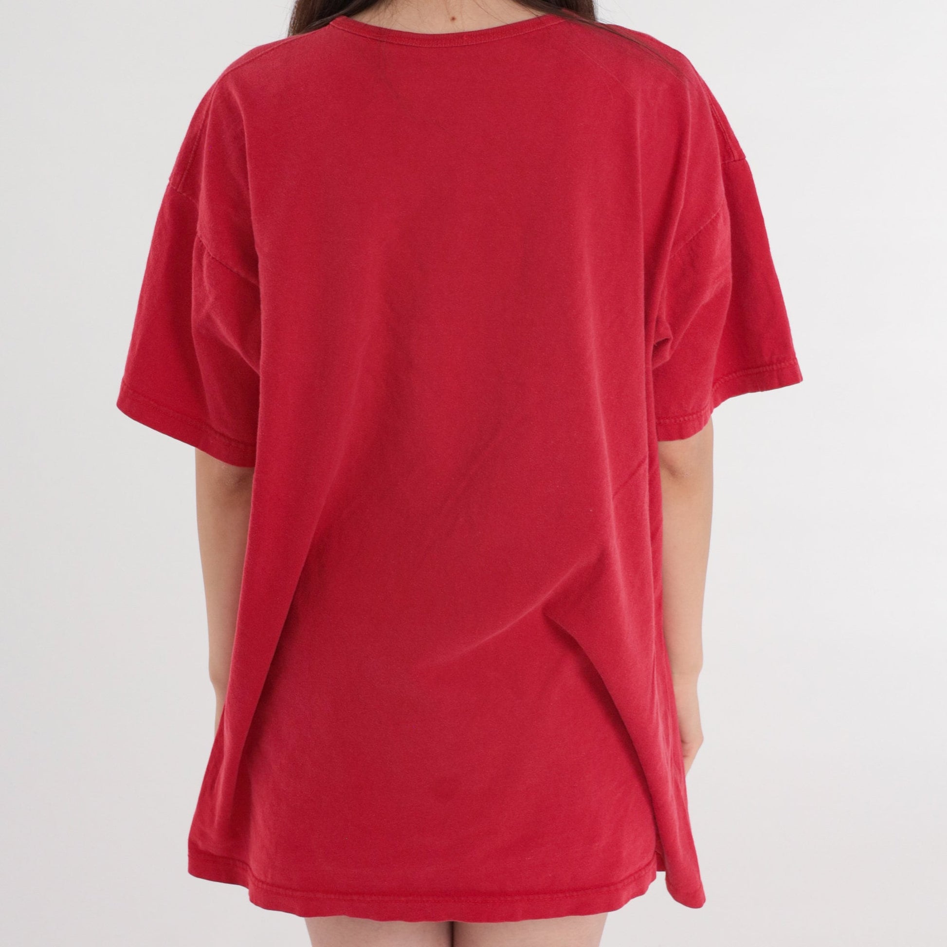 90s Glitter Cat T-Shirt Dress Red Graphic Sleep Shirt Mini One Size