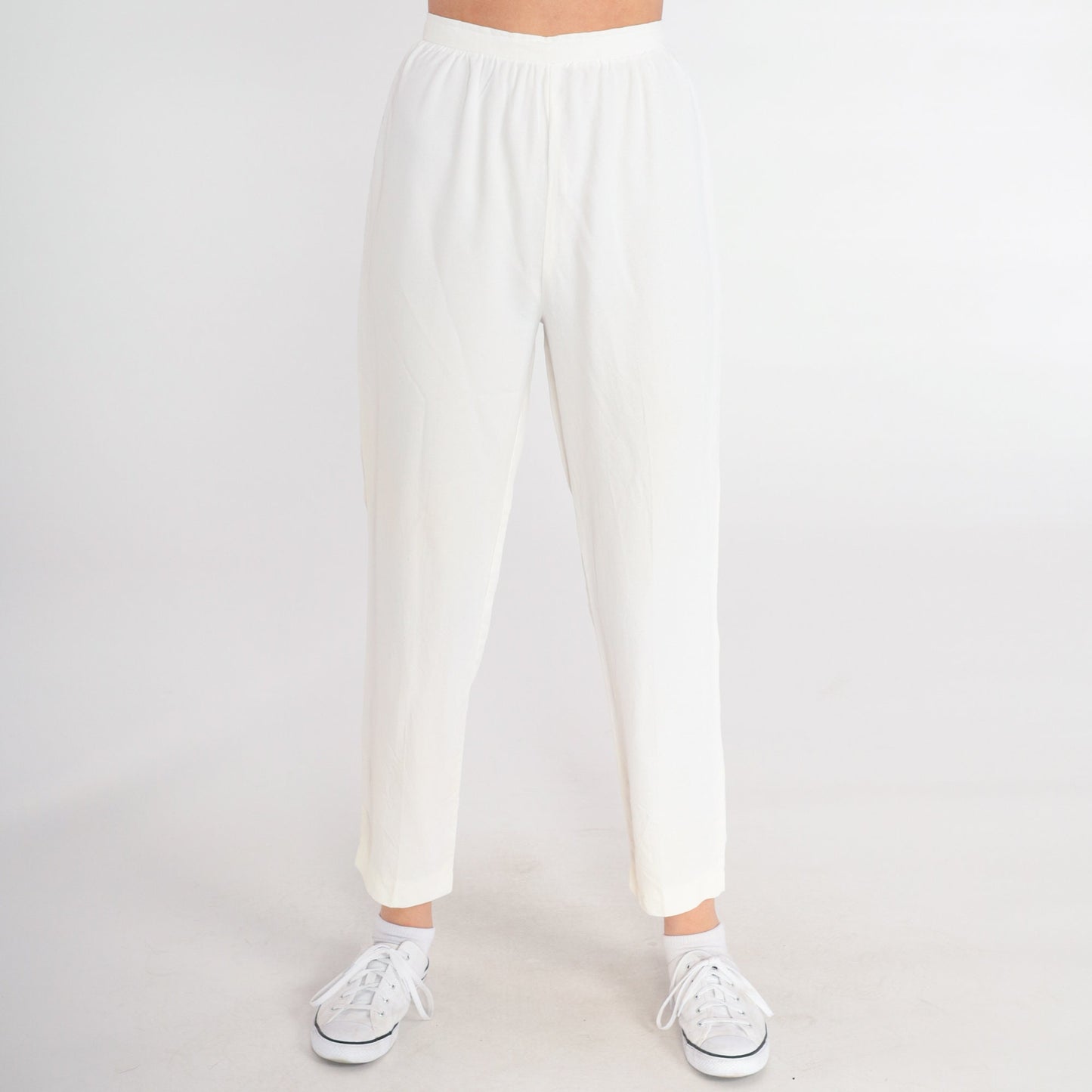 70s White High-Waisted Tapered Ankle Pants Extra Small