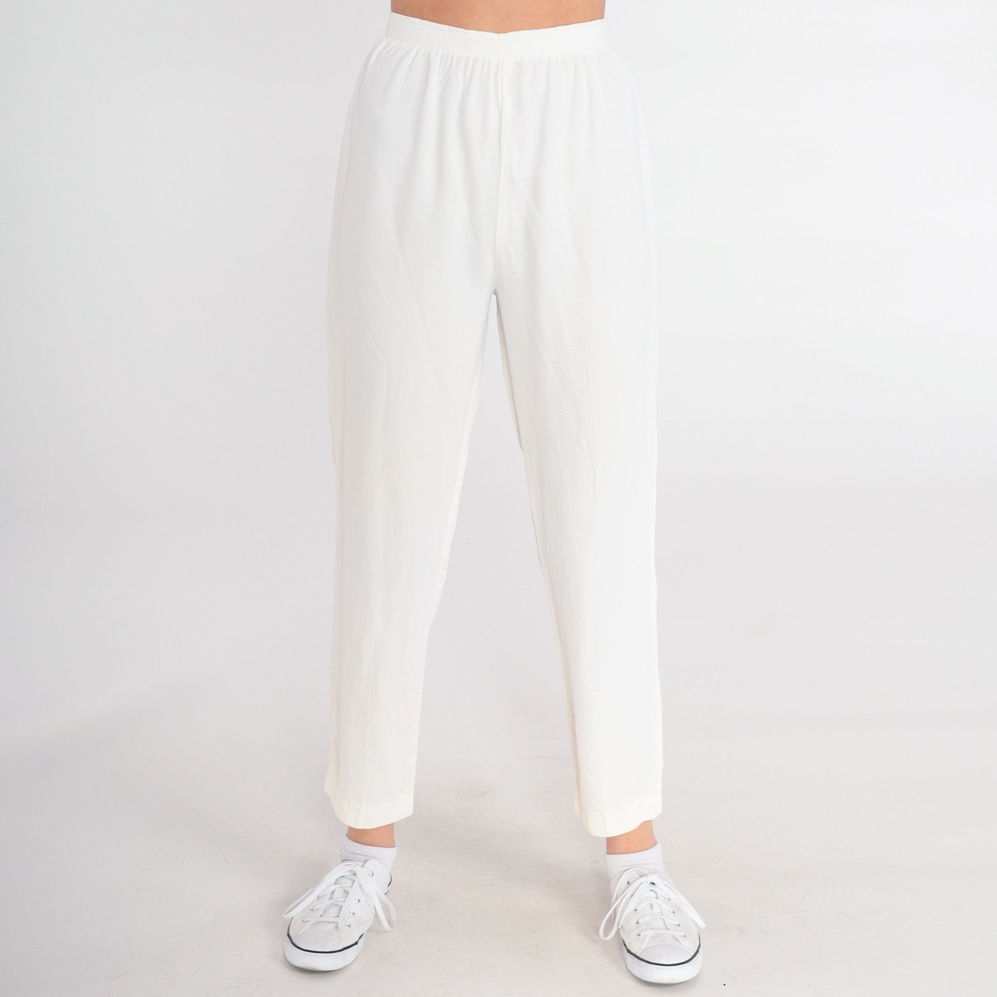 70s White High-Waisted Tapered Ankle Pants Extra Small