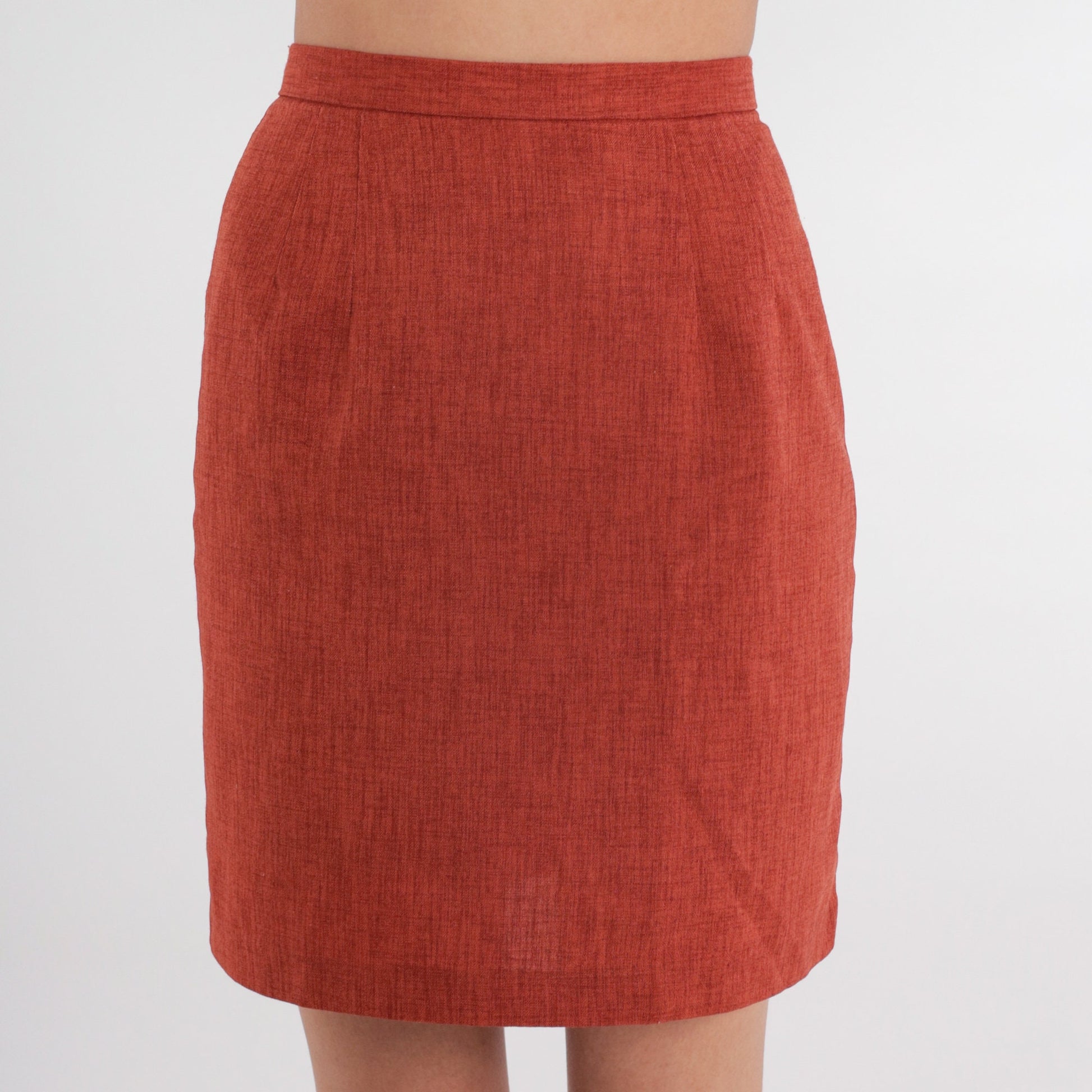 90s Rust Pencil Mini Skirt High Waist Zipper Back Extra Small