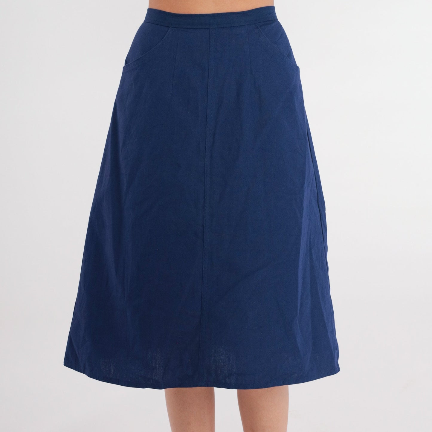 80s Navy Midi Skirt High-Waisted A-Line Extra Small XS