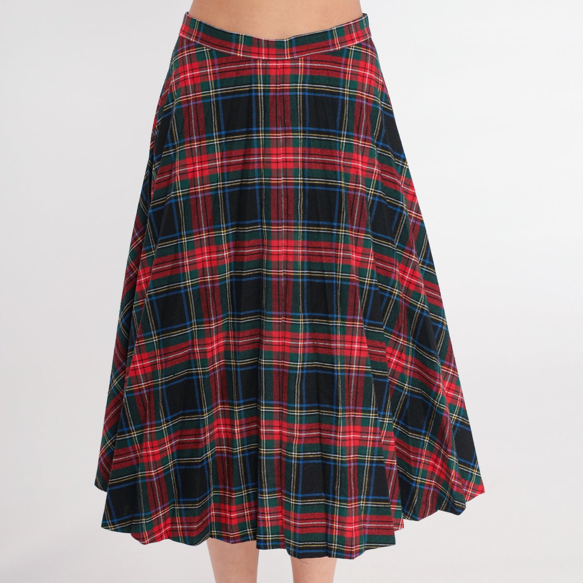 70s Saks Fifth Avenue Plaid Midi Skirt High Waist Pleated Small