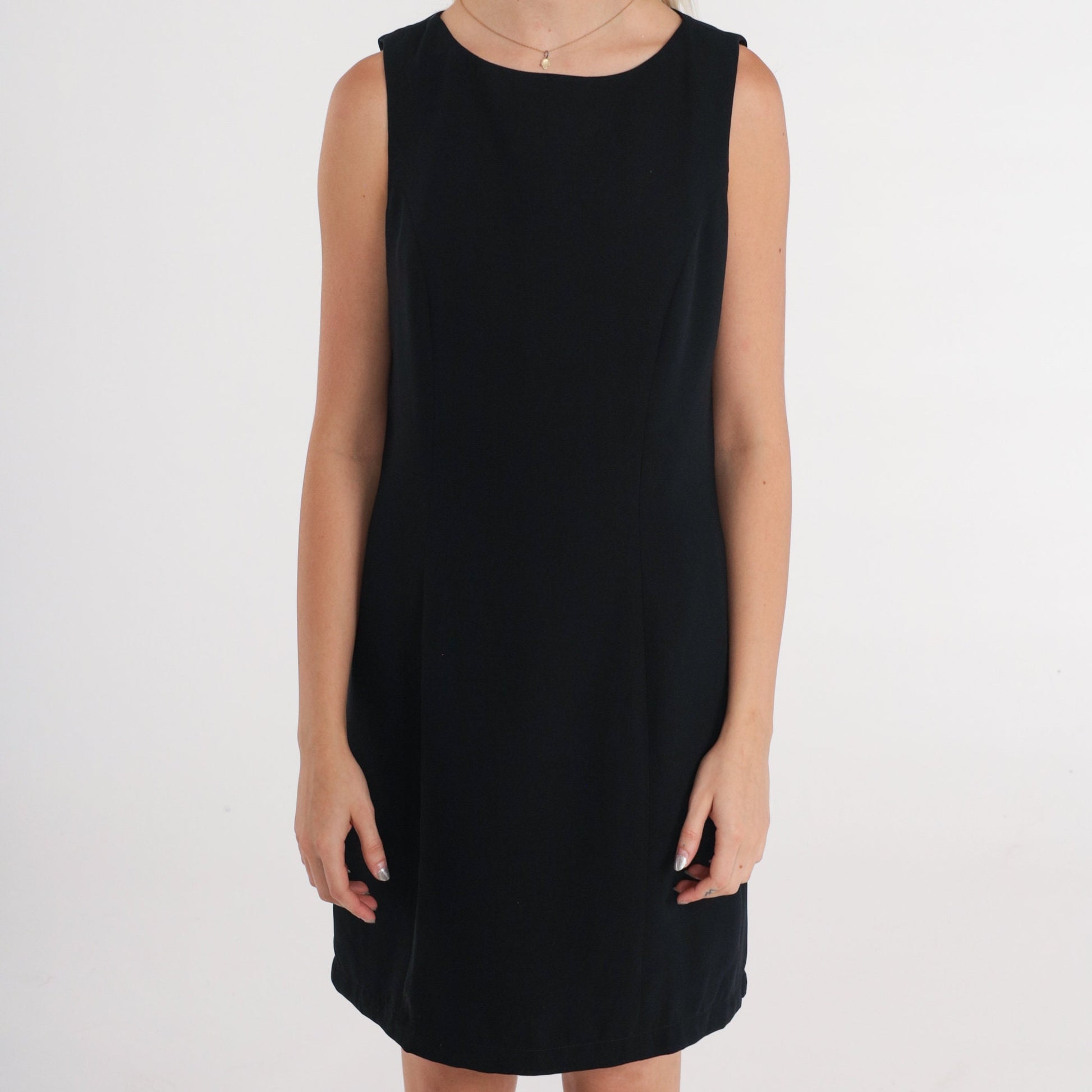 Y2K Black Mini Shift Dress Sleeveless Sheath Small S