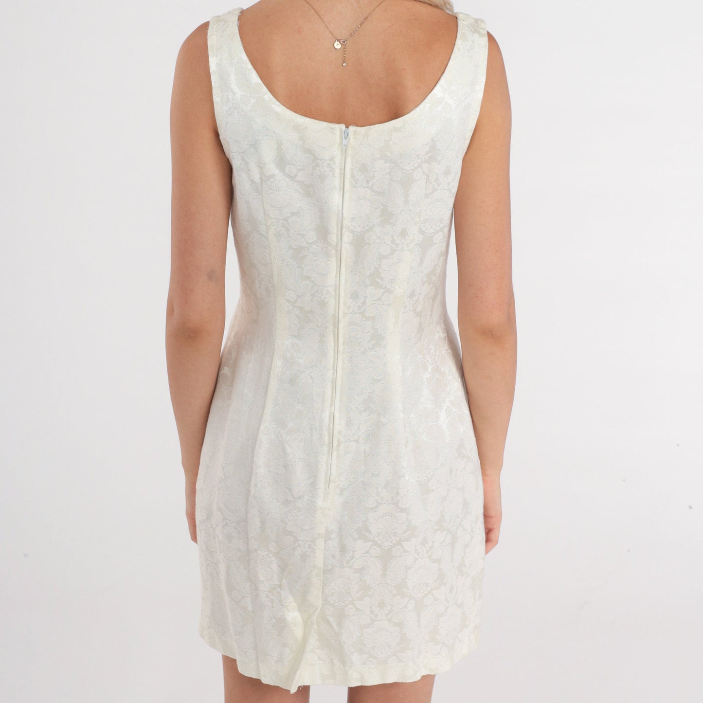 90s Rampage White Floral Jacquard Mini Dress Sleeveless Sheath Small