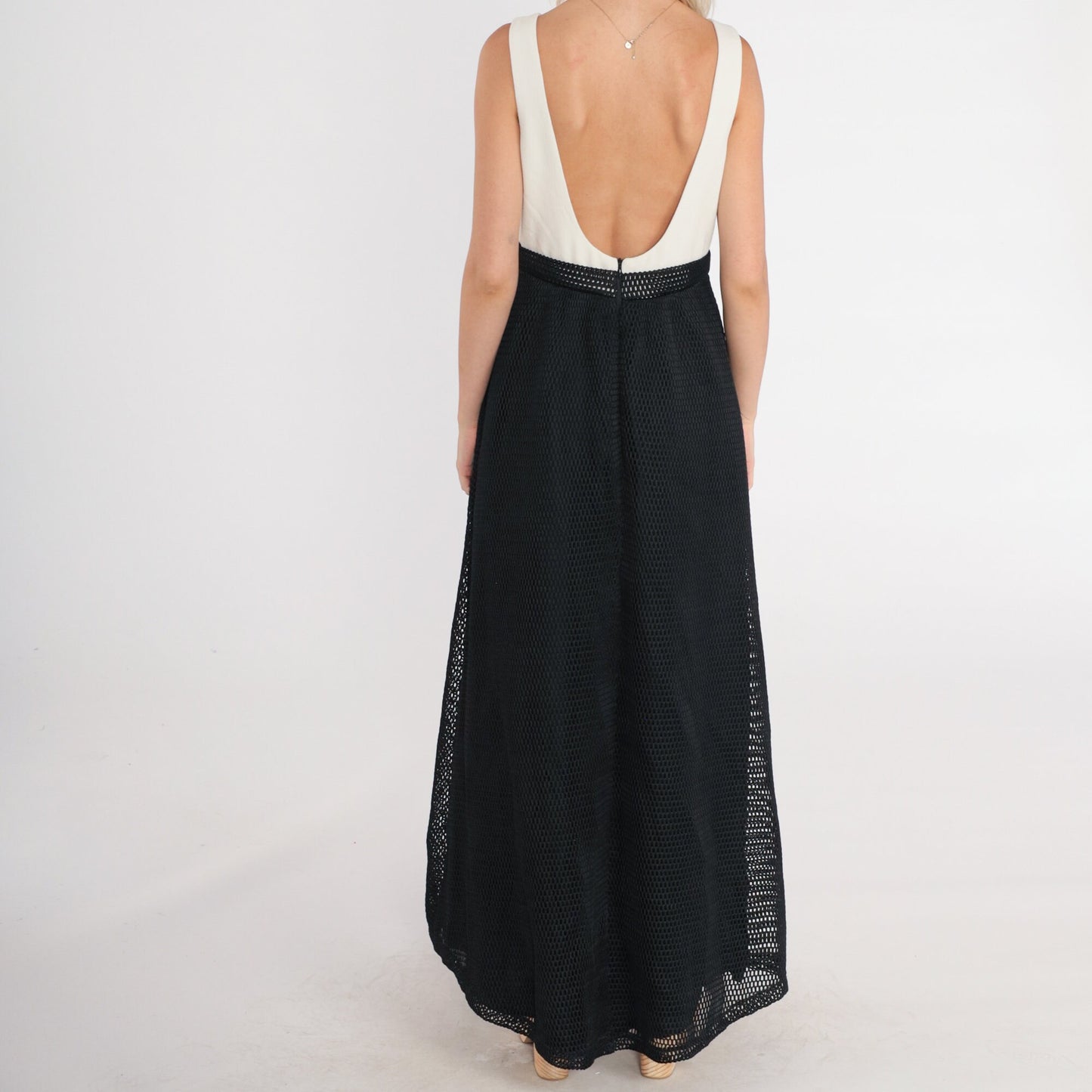90s Black and White Maxi Dress Sleeveless Low Back High Waist Small