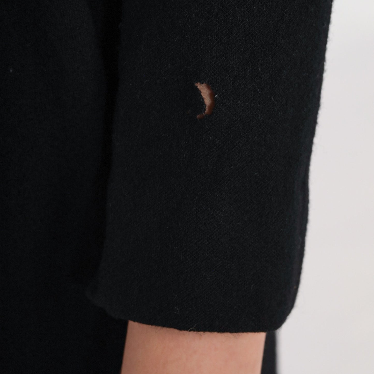 60s Black Wool Sheath Dress V Neck Long Sleeve Knee Length Extra Small