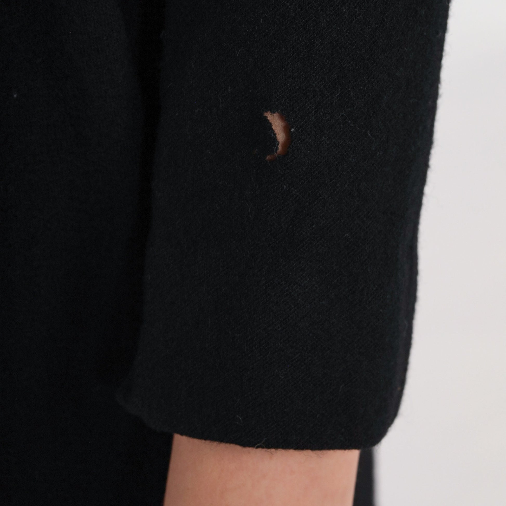 60s Black Wool Sheath Dress V Neck Long Sleeve Knee Length Extra Small