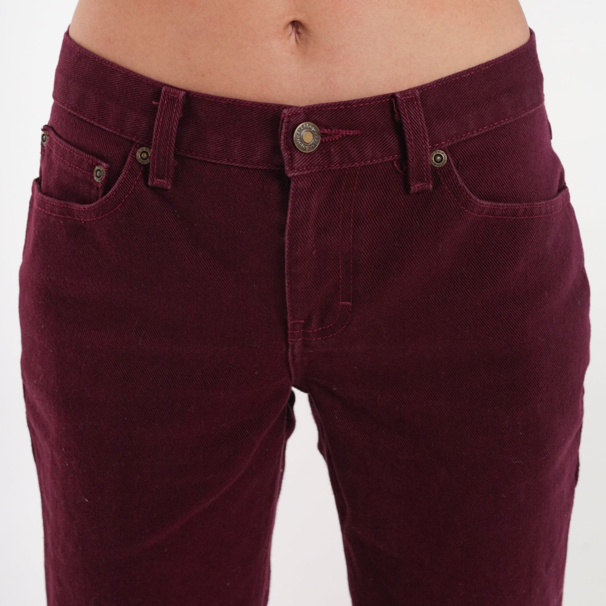 90s Burgundy Flared Jeans Low Rise Bell Bottom Denim Extra Small
