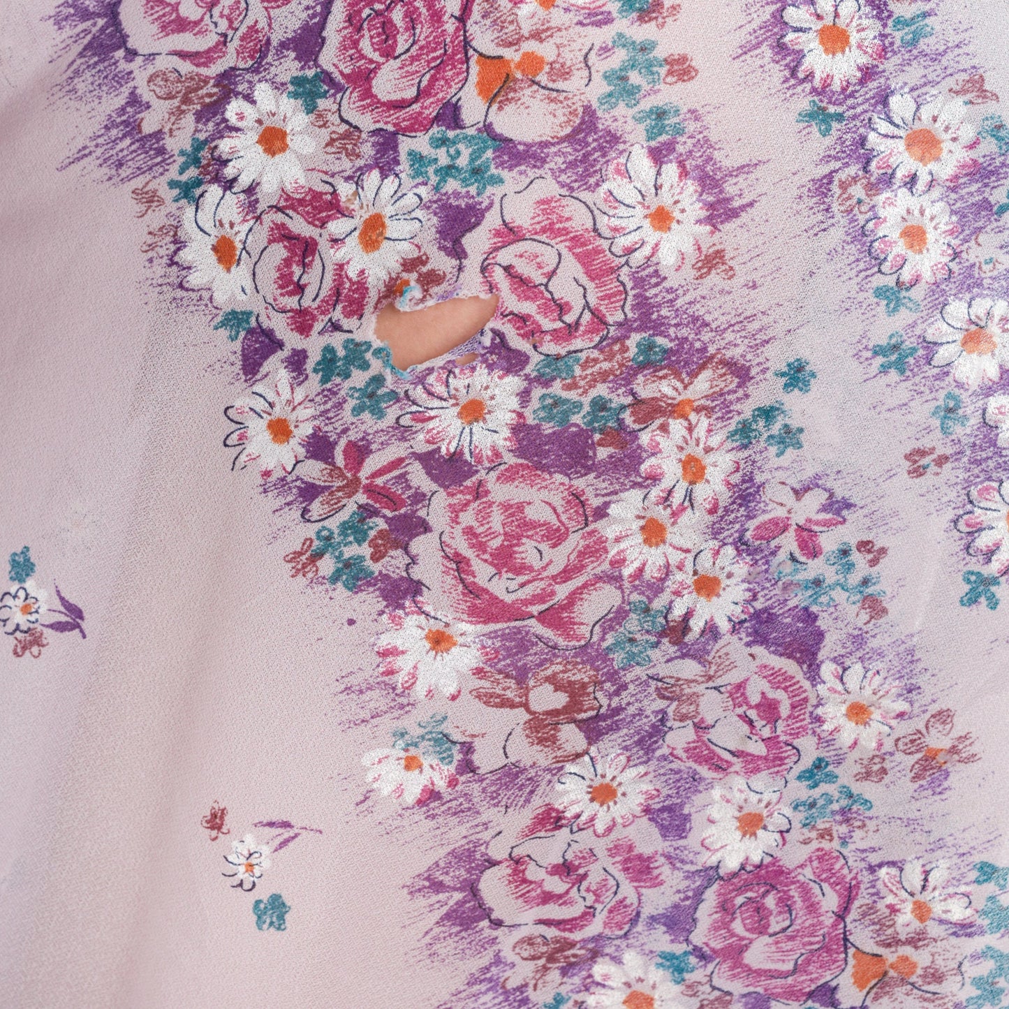 70s Lavender Floral Midi Dress High Waisted Sheer Purple Small Medium