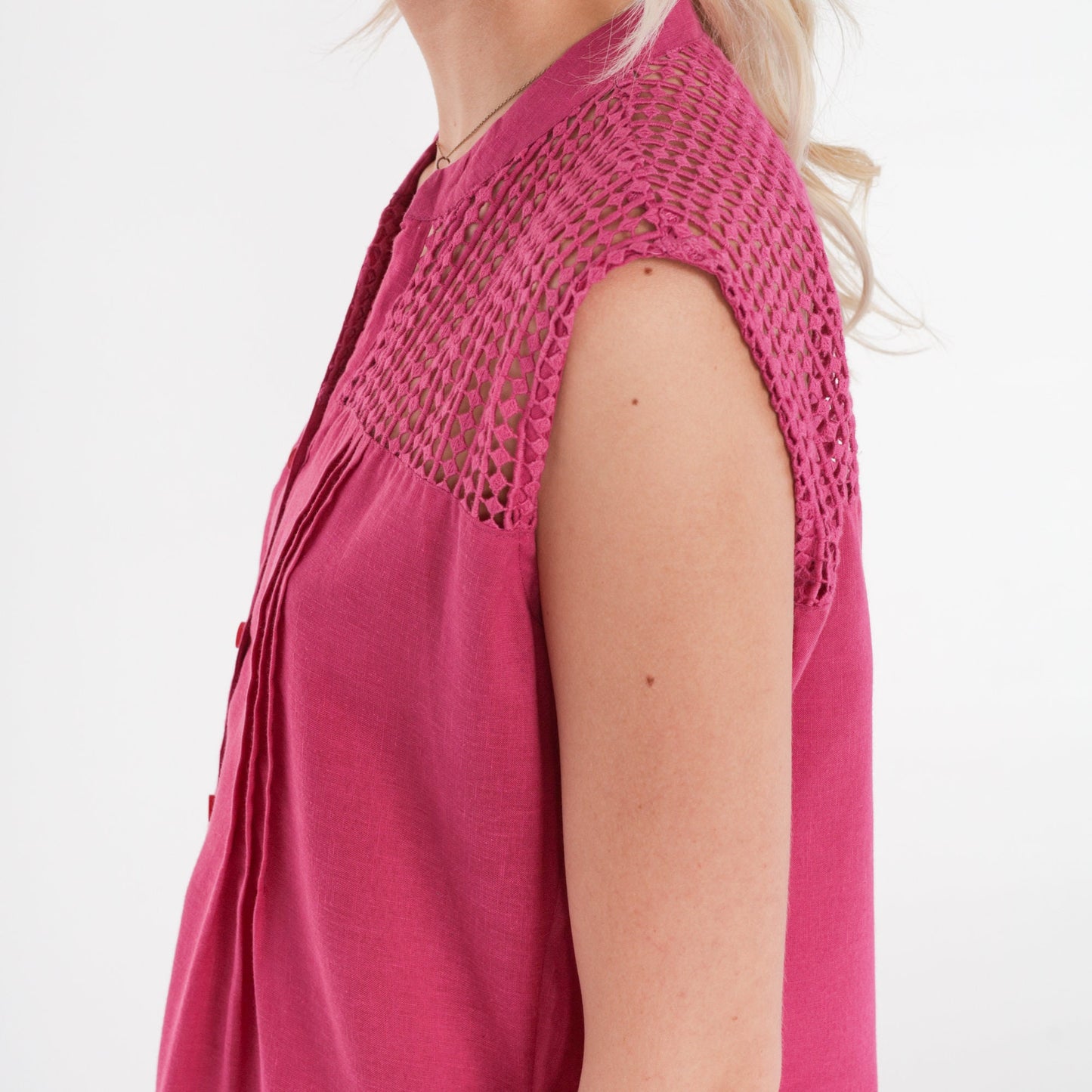 90s Pink Mini Dress Button-Up Sleeveless Sheer Cutout Yoke Medium