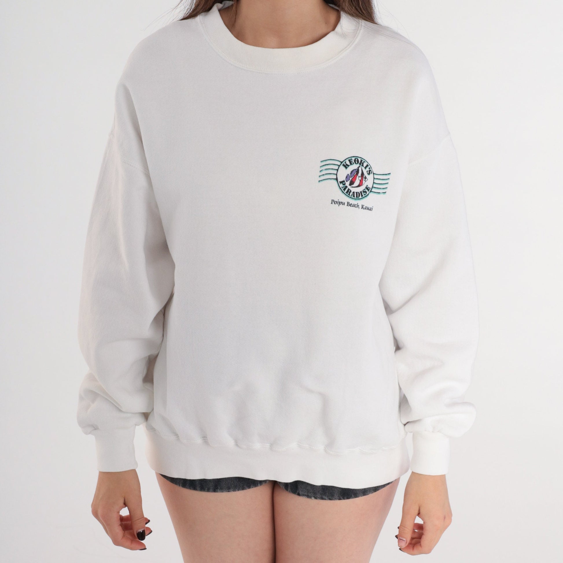 90s Keoki's Paradise Hawaii Sweatshirt White Graphic Crewneck Large