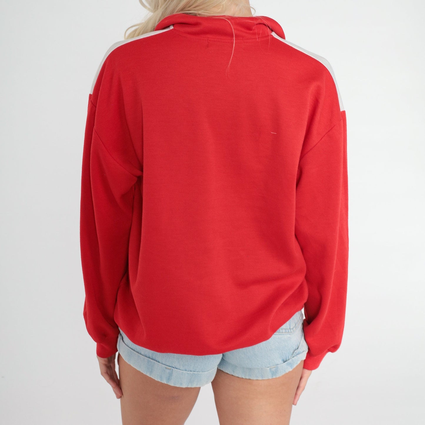 90s Bulldog Sports Club Quarter Zip Sweatshirt Red Grey Color Block Medium M