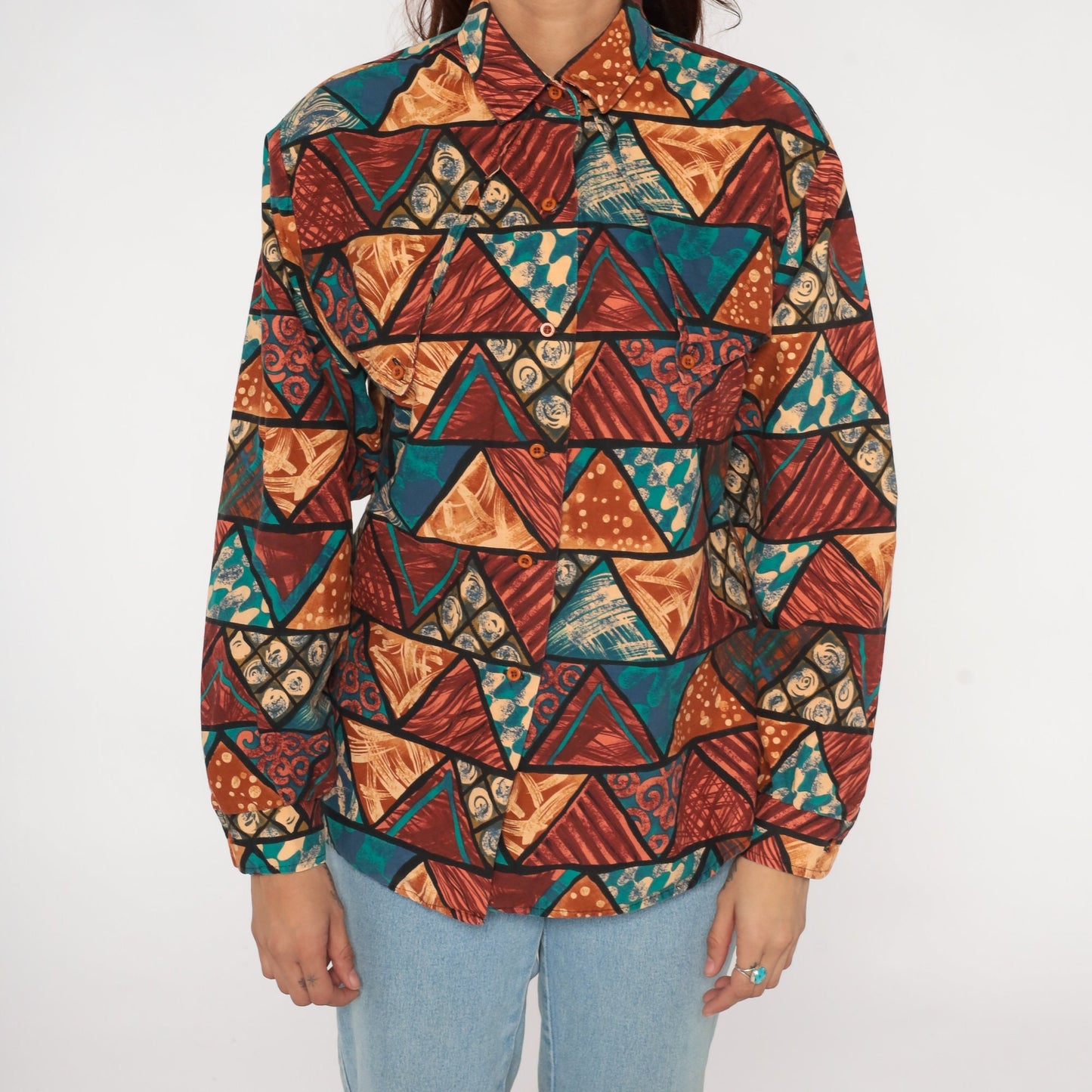 90s Roper Triangle Print Western Button Up Shirt Cotton Large