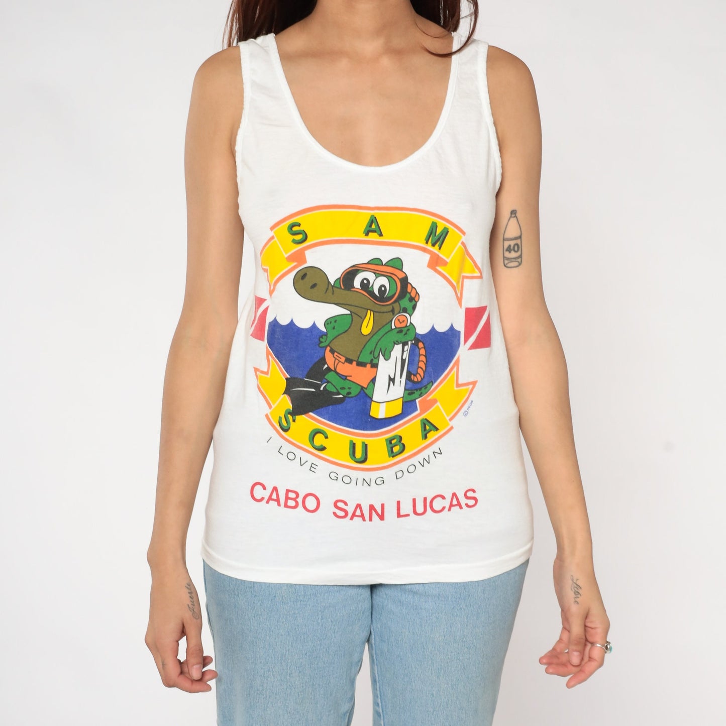 80s Scuba Mexico Cabo San Lucas Tank Top Graphic Tee White Small