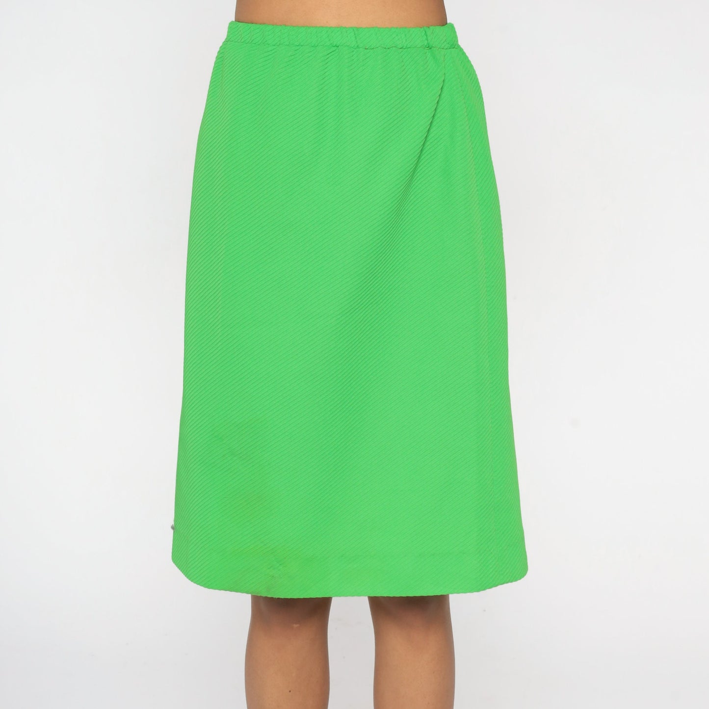 60s Neon Lime Green Mod Two Piece Dress Suit Cowl Neck Top Pencil Skirt Small