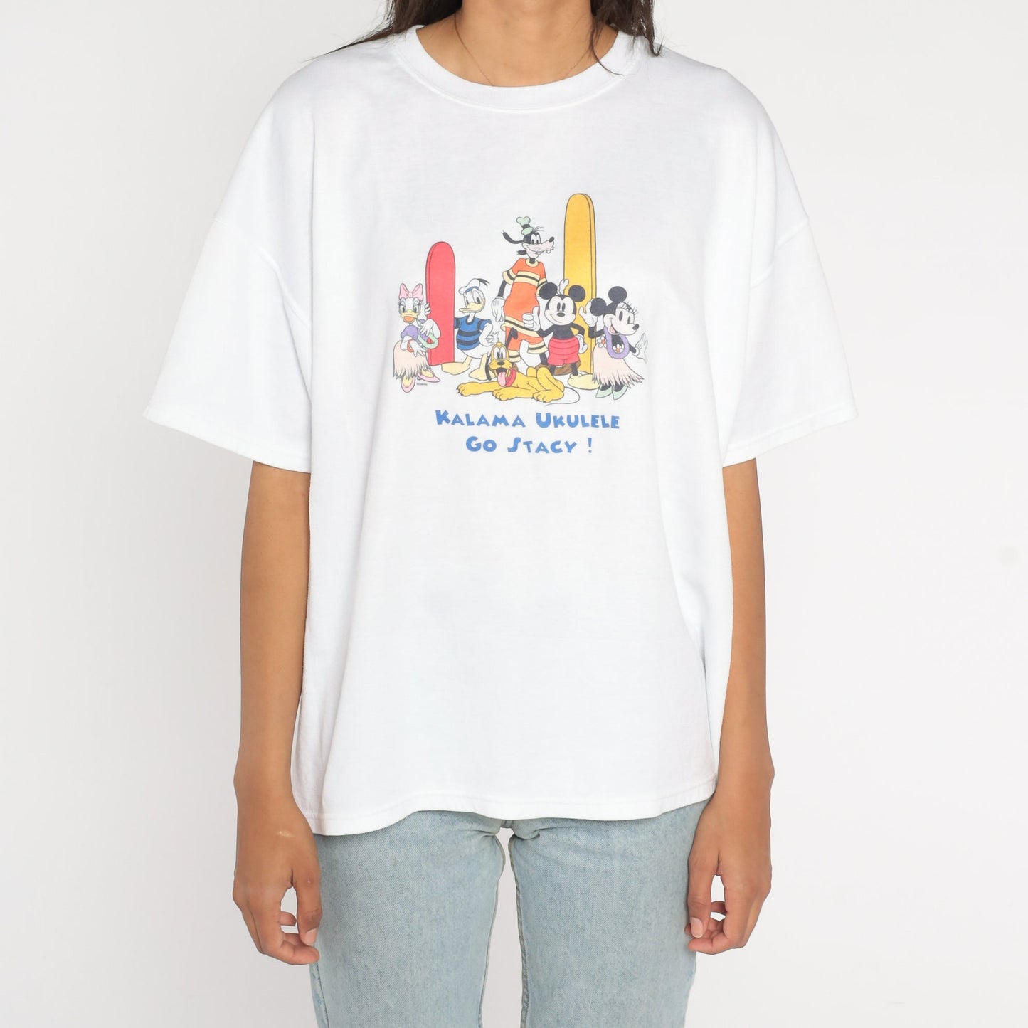 90s Disney Hawaiian Graphic T-Shirt Mickey Minnie Mouse White Extra Large XXL