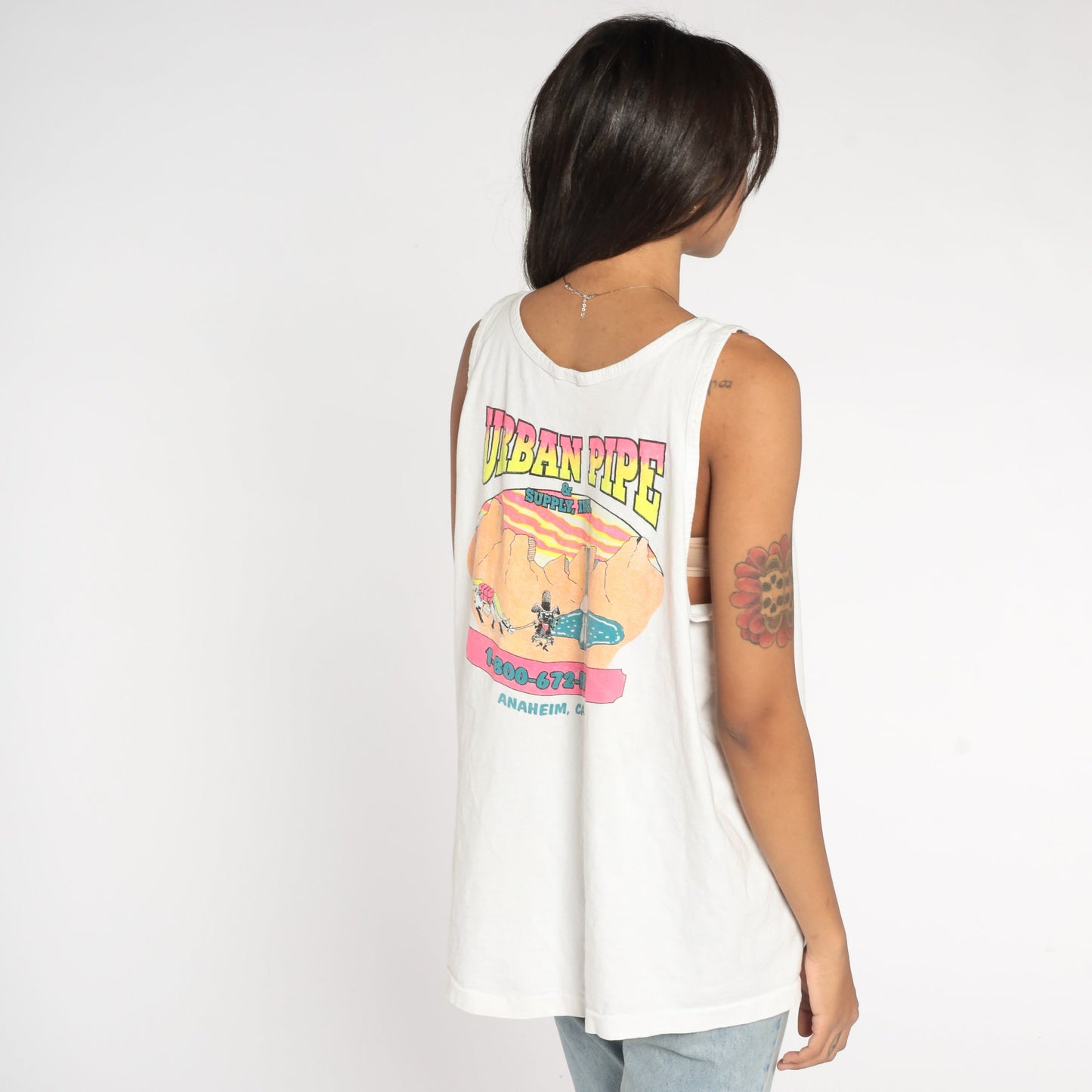 90s Urban Pipe & Supply Graphic Tank Top White Cotton Extra Large