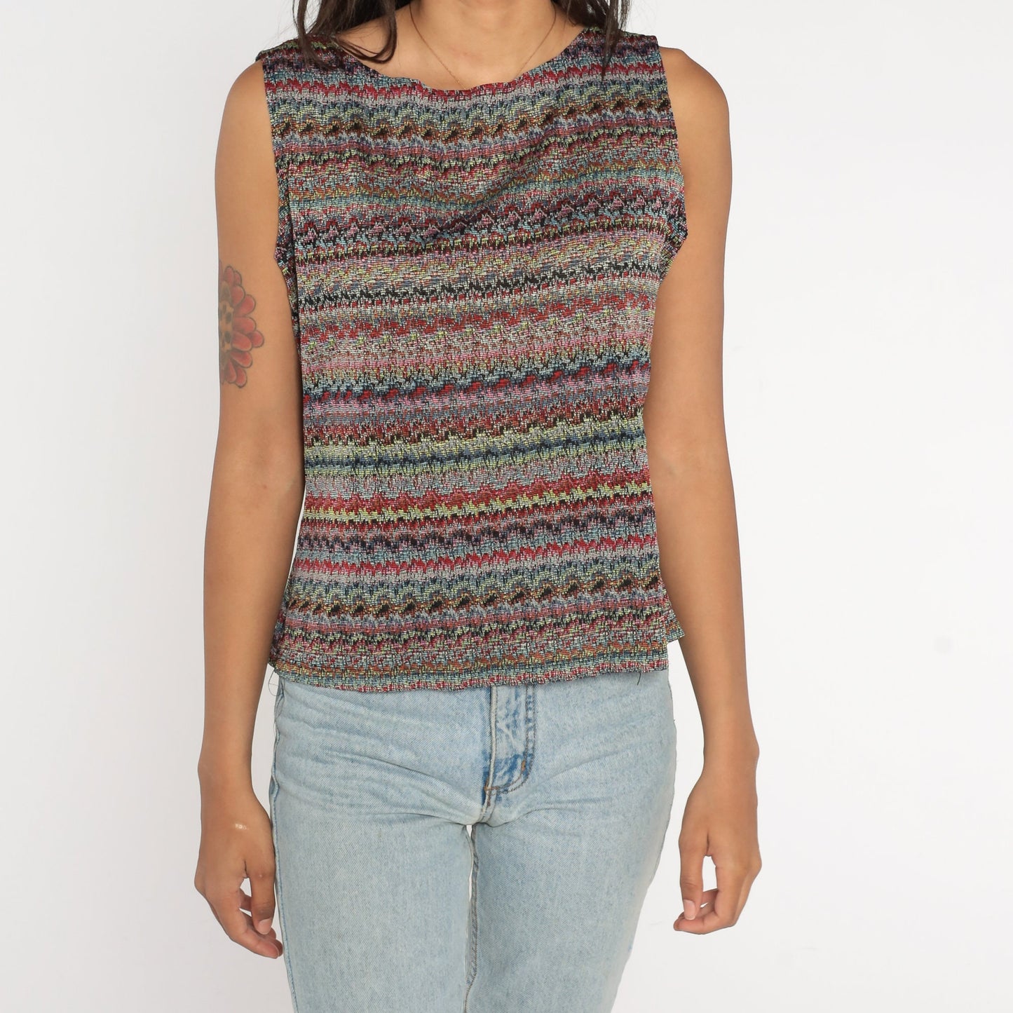Y2K Striped Rainbow Tank Top Sleeveless Blouse Large