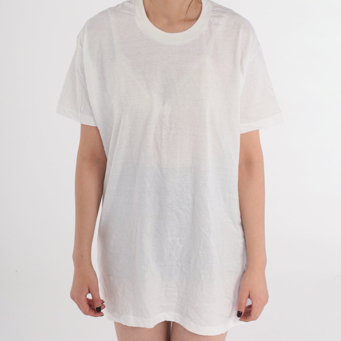 80s Jockey Plain White Crewneck T-Shirt Single Stitch Large L