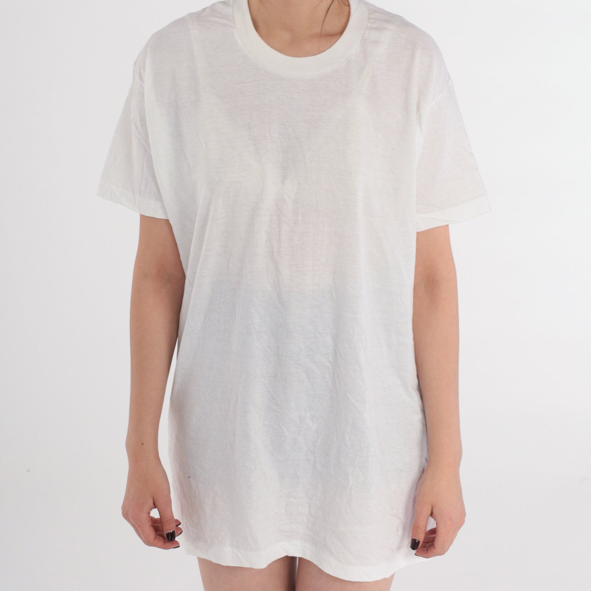 80s Jockey Plain White Crewneck T-Shirt Single Stitch Large L