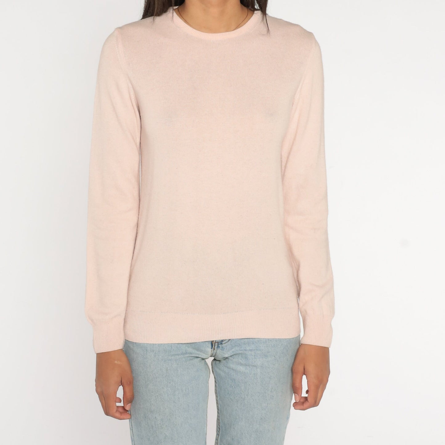 Y2K Cashmere Silk Wool Blend Crewneck Sweater Blush Pink Small