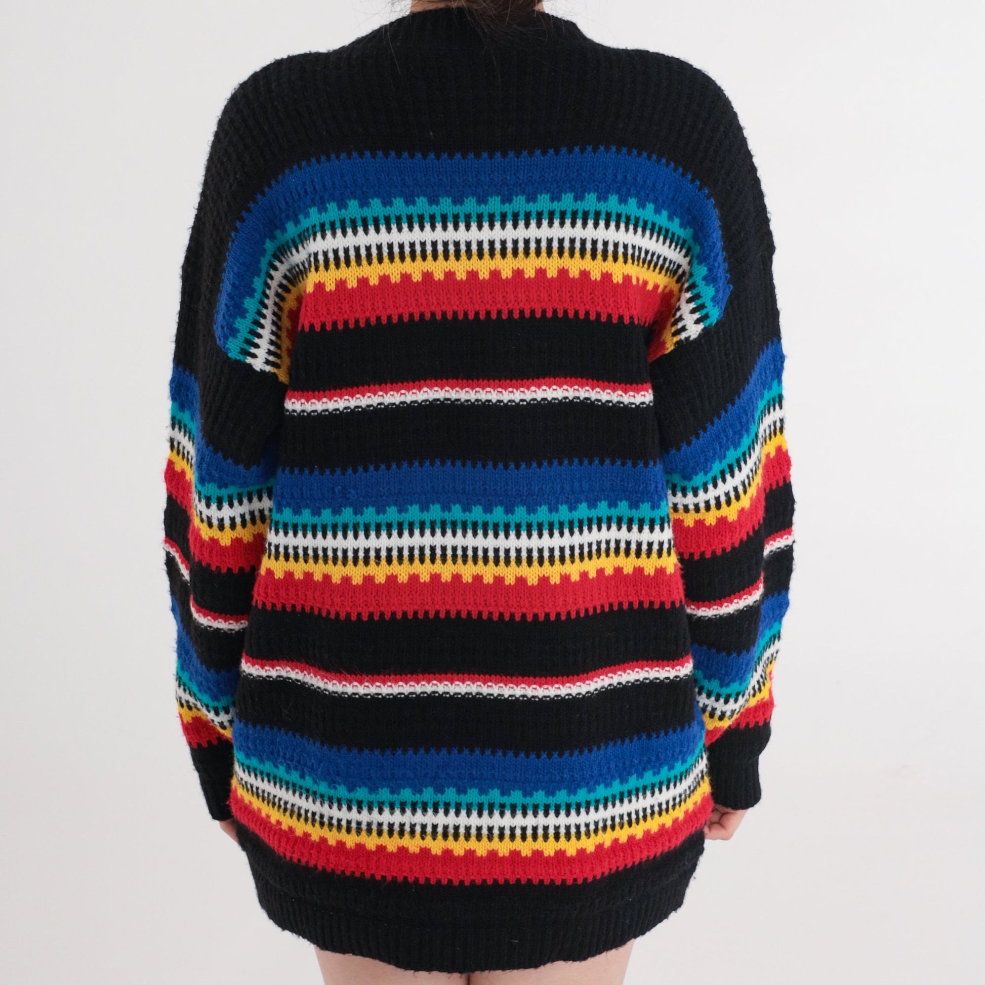 80s Cuddle Knit Striped Crewneck Sweater Black Multicolor Small S