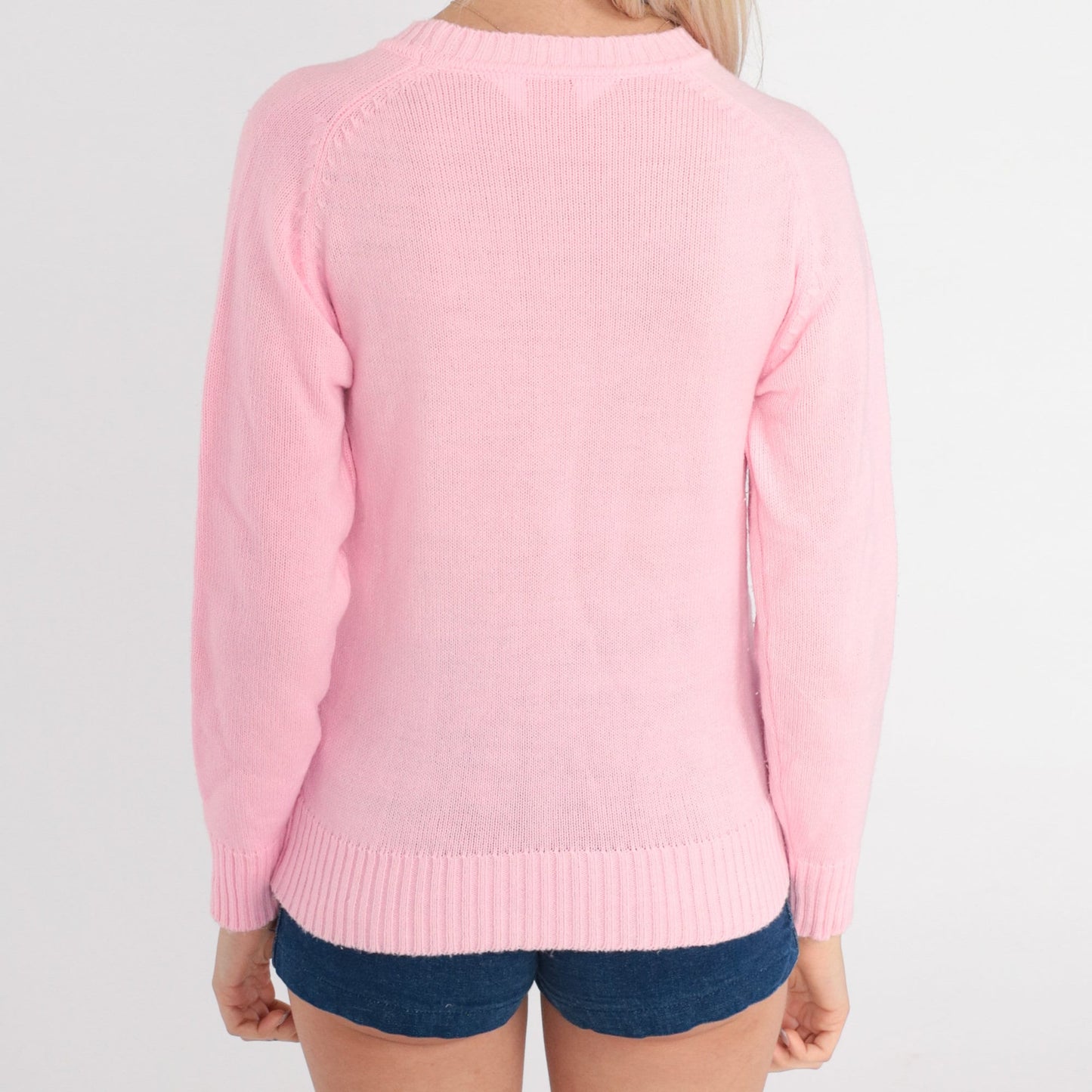 70s Baby Pink Knit Sweater Raglan Crewneck Pullover Small S