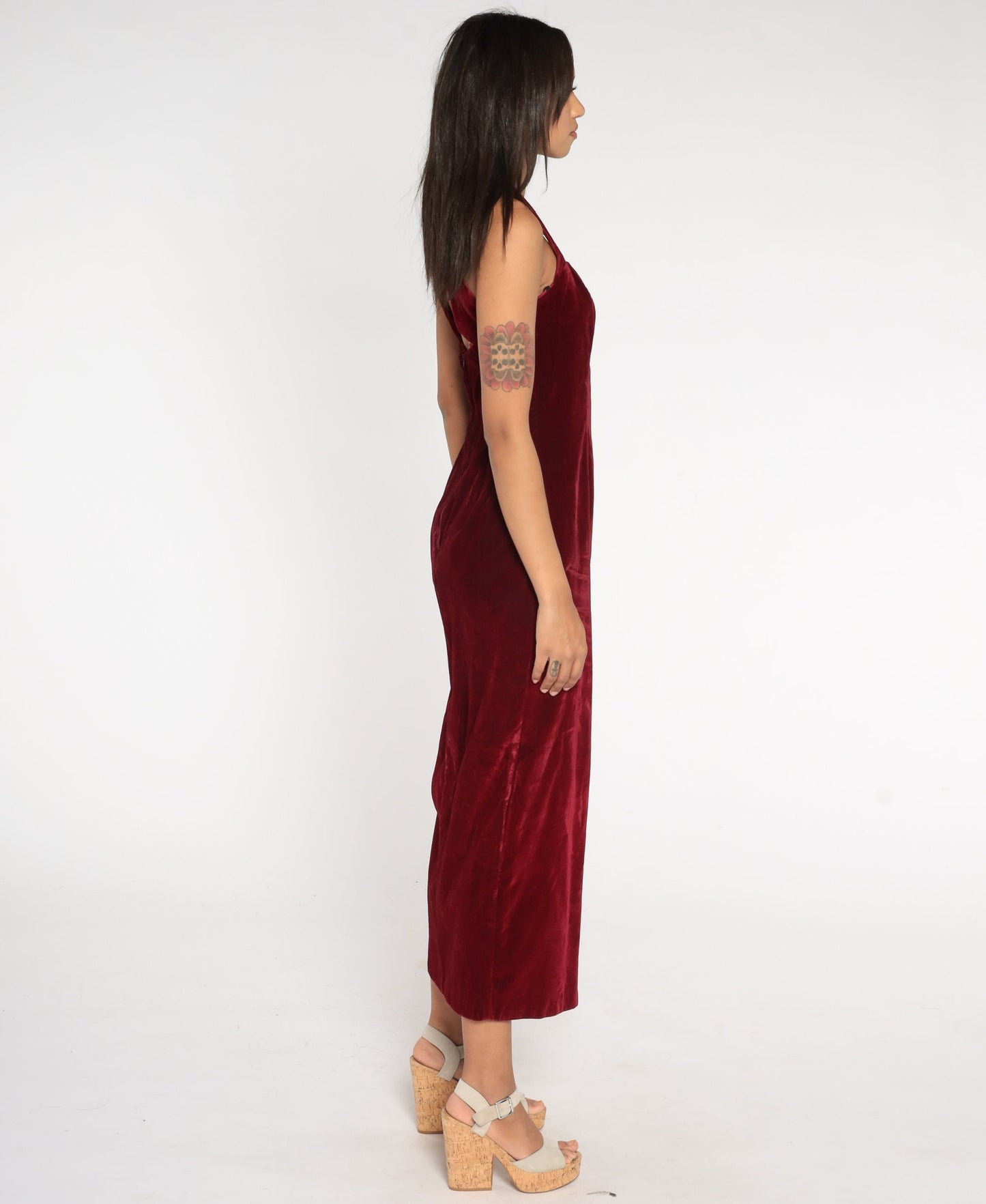 80s Gunne Sax Red Velvet Maxi Dress Halter Keyhole Back Small