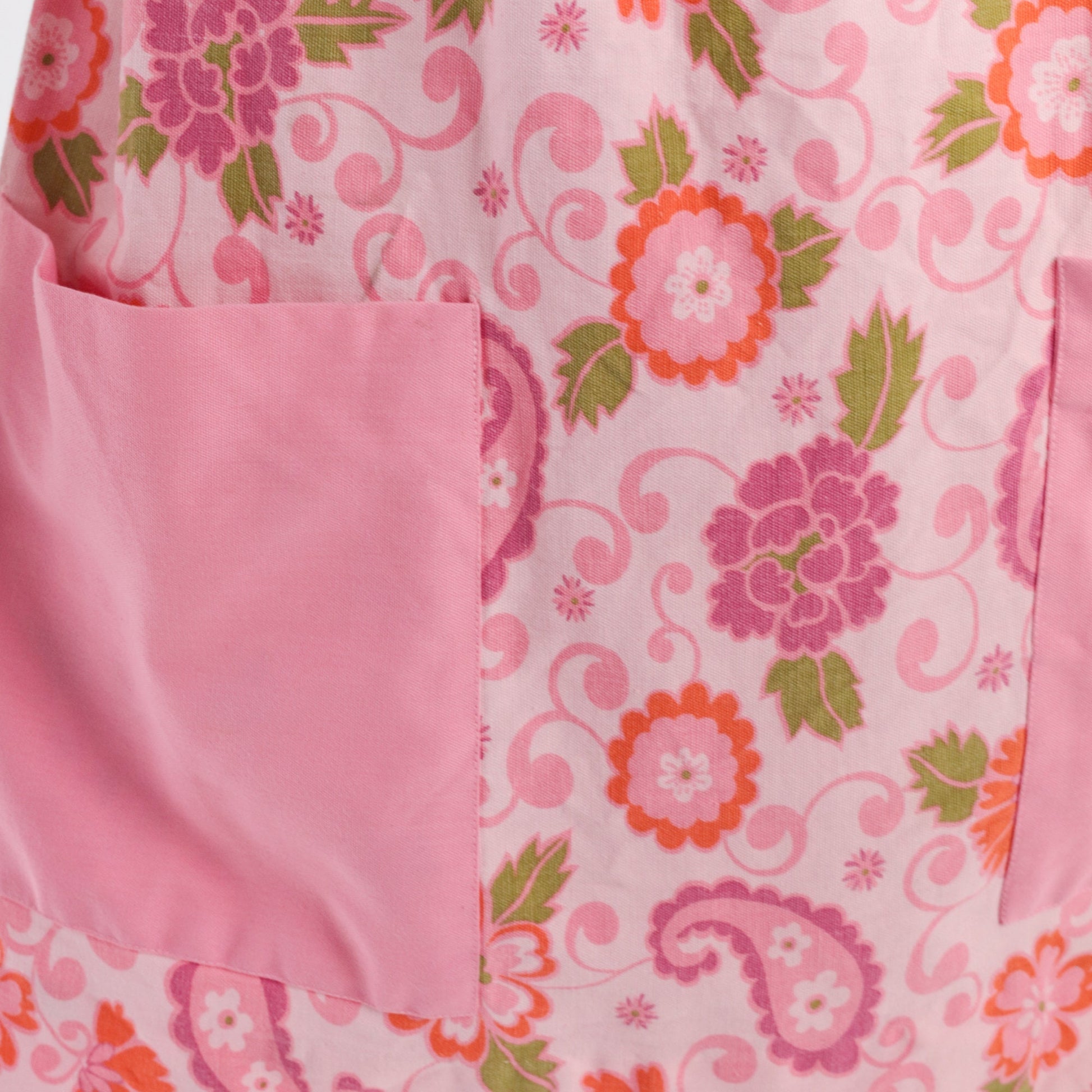70s Pink Floral Empire Waist Mini Dress Sleeveless Tie Belt Pockets XS
