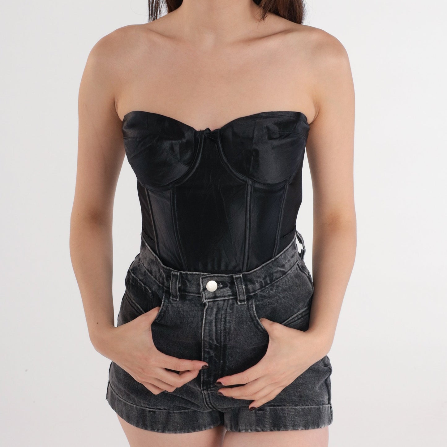 00s Victoria's Secret Black Bustier Bra Strapless Underwire Sweetheart 34C
