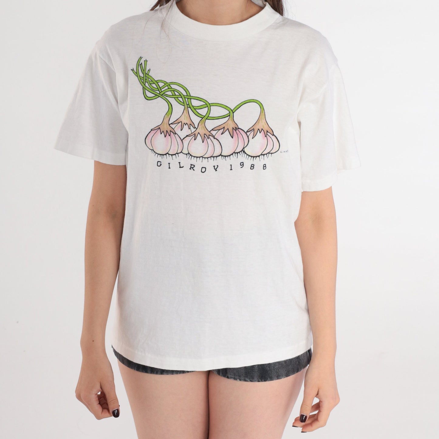 1988 Gilroy Garlic Festival Graphic T-Shirt White Single Stitch Medium