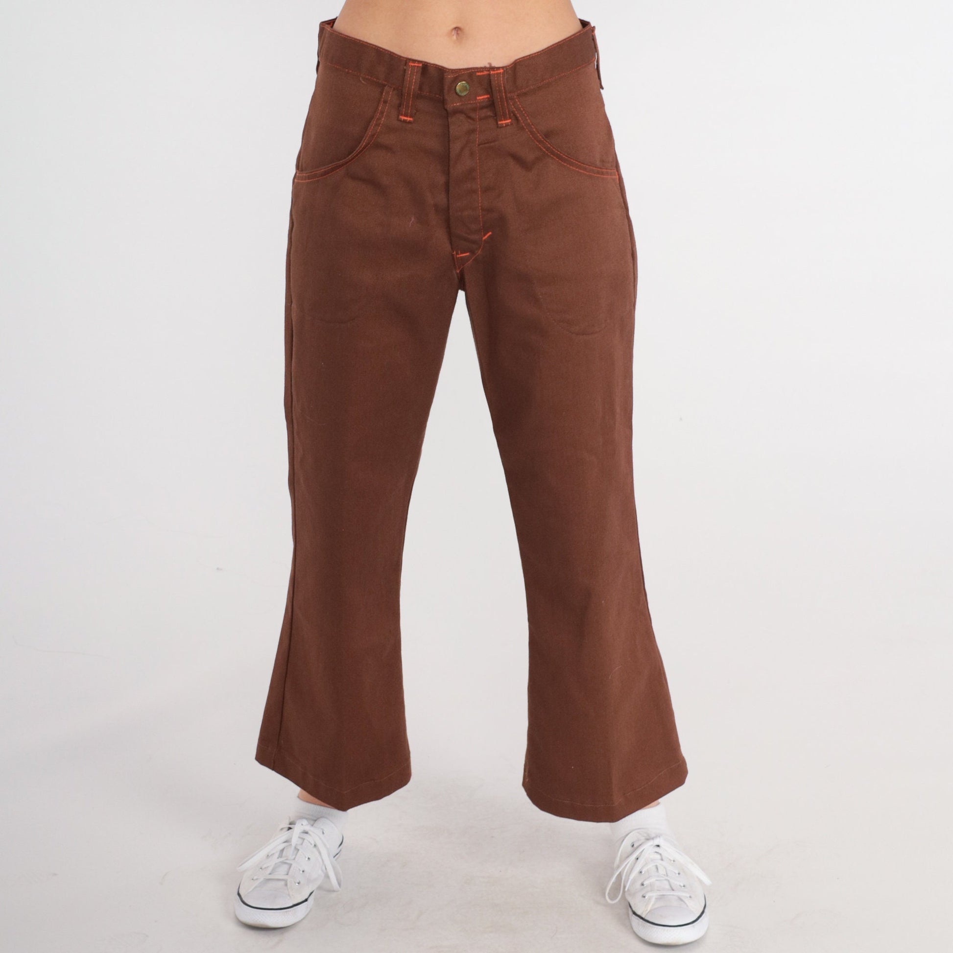 70s McJeans Brown Flared Trousers Mid Rise Bell Bottom Ankle Medium