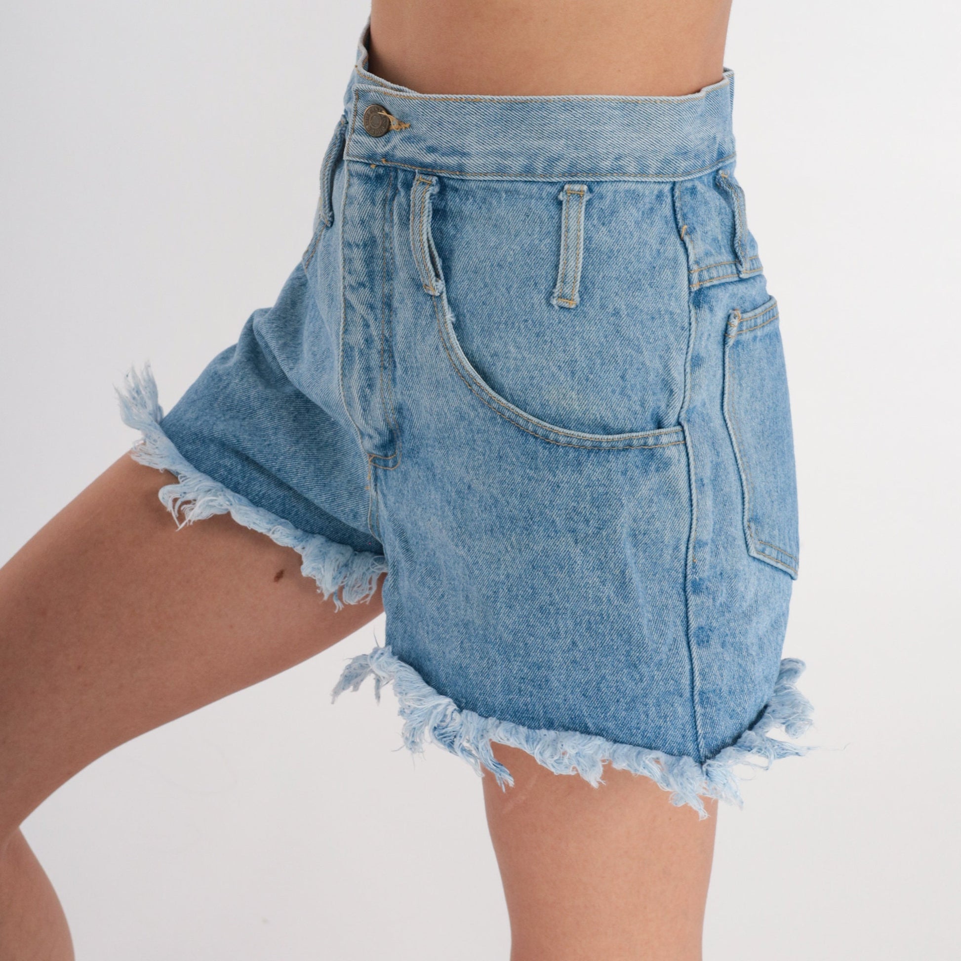 90s Blue Denim Cut-Off Shorts Ultra High Rise Small S