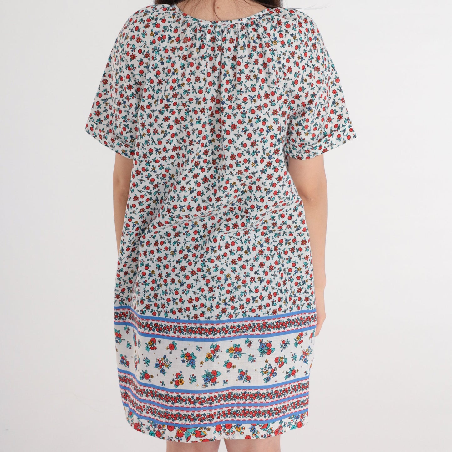 80s Leisure Life Floral Mini Nightgown Pearl Snap White Small