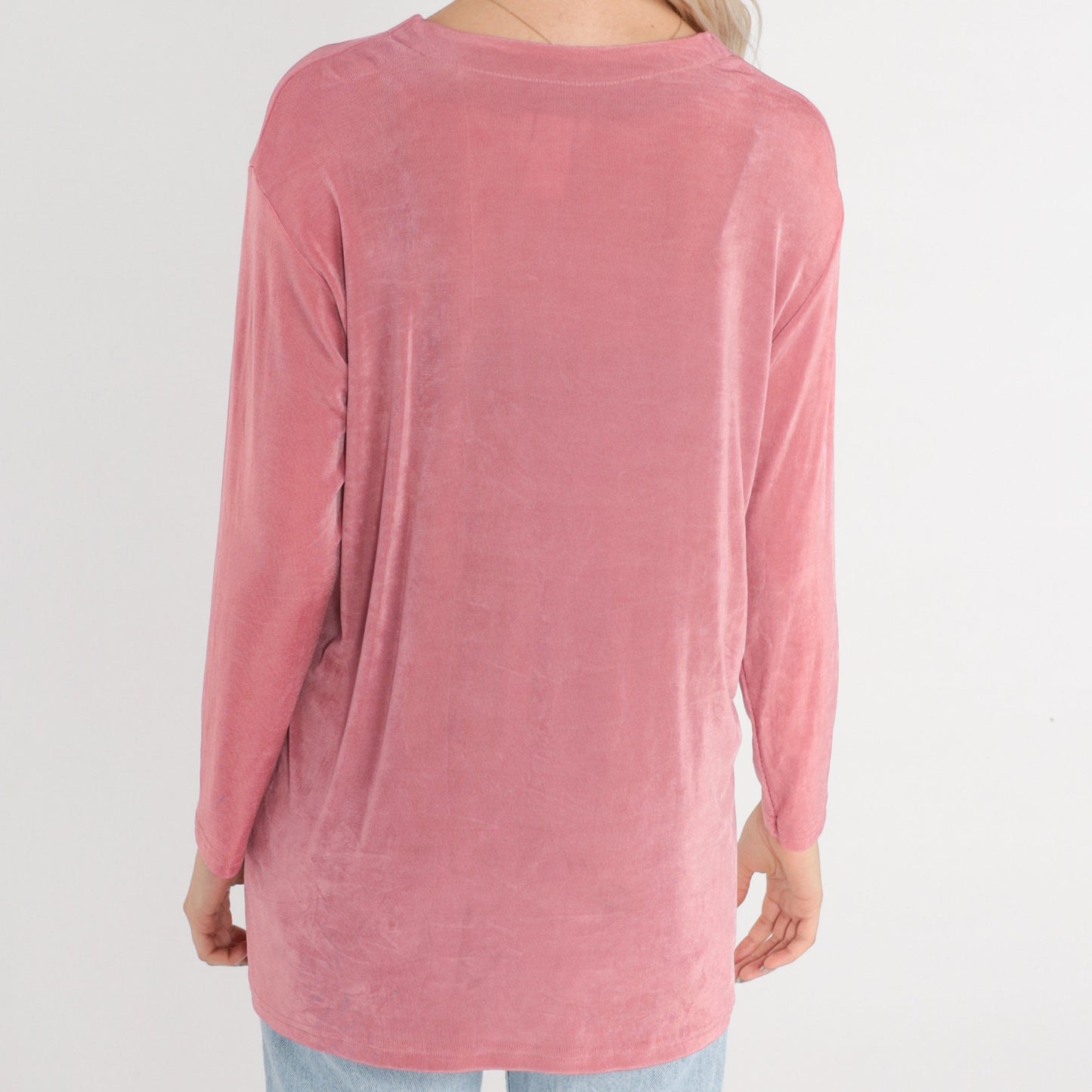90s Dusty Pink Cardigan Sweater Button-Up Deep V-Neck Small